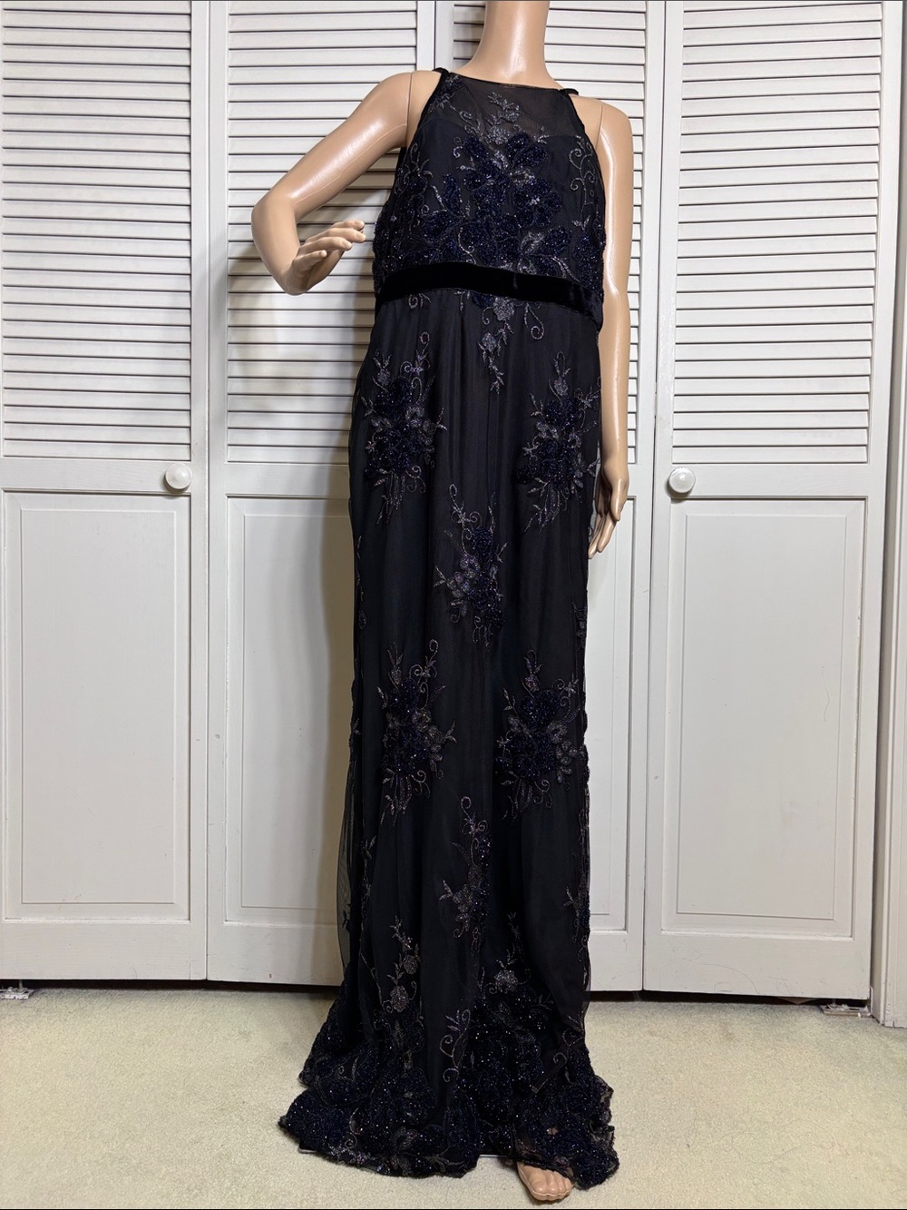 Badgley Mischka Black & Navy Metallic Evening Gown Size 14